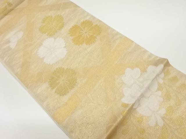 紗 竹に花々模様織出し全通袋帯【中古】【着】｜Kimono-Shinei　２号店