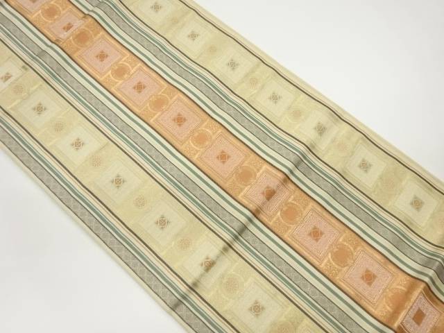 縞に抽象模様織出し袋帯【中古】【着】