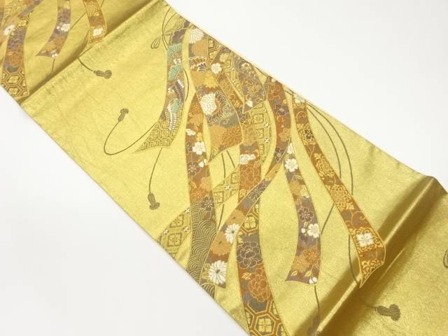鬘帯に紐・花々模様織出し袋帯【中古】【着】｜Kimono-Shinei　２号店