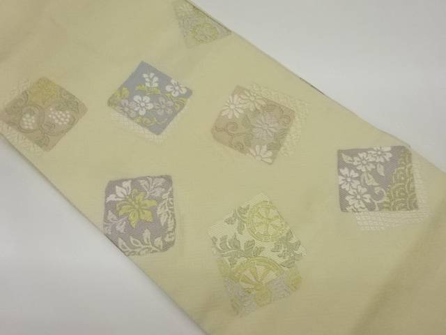 色紙に花々・片輪車・古典柄模様織出し名古屋帯【中古】【着】｜Kimono-Shinei　２号店