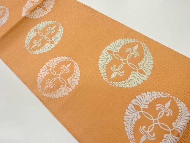 亀甲に草花模様織出し袋帯【中古】【着】