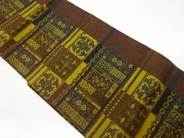 菱に抽象華文模様織出し名古屋帯【中古】【着】