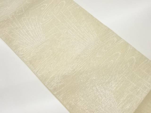 紗 流水に草葉模様織出し袋帯【中古】【着】