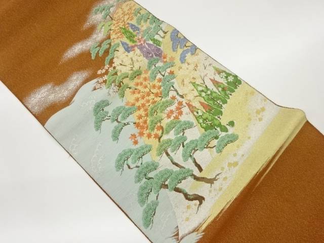 山並に木々模様織出し袋帯【中古】【着】
