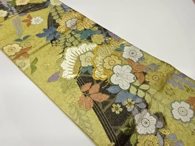 ふくれ織本金箔松花辻が花模様織出し袋帯【中古】【着】