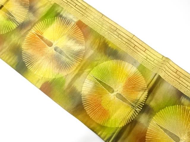 竹縞に唐松模様織り出し　袋帯【中古】【着】