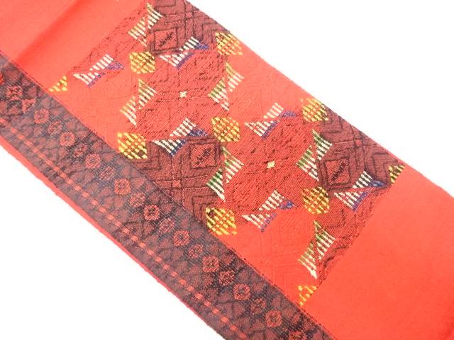 手織り紬　幾何学模様織り出し　名古屋帯【中古】【着】