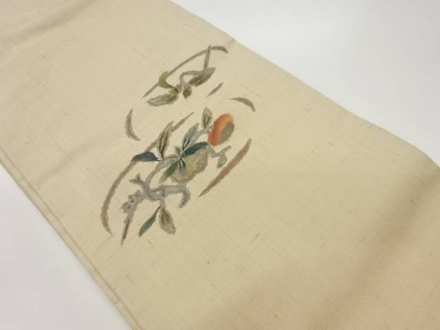 手織り紬和紙手描き実に枝葉模様名古屋帯【中古】【着】｜Kimono-Shinei　２号店