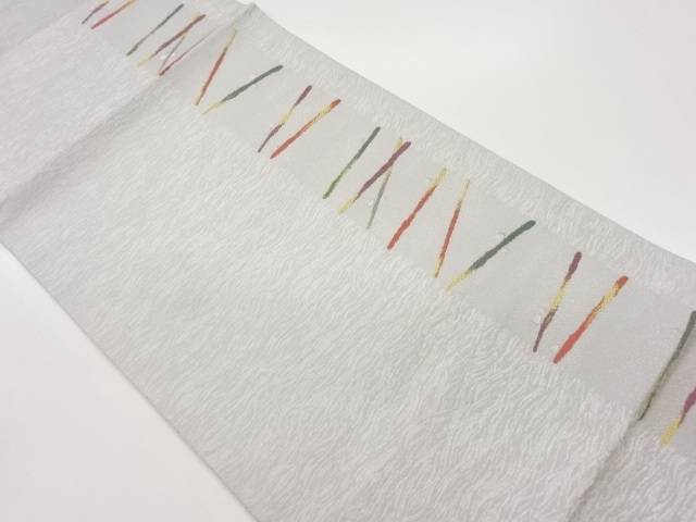 縞に横線模様織出し開き名古屋帯（額縁仕立て）【中古】【着】