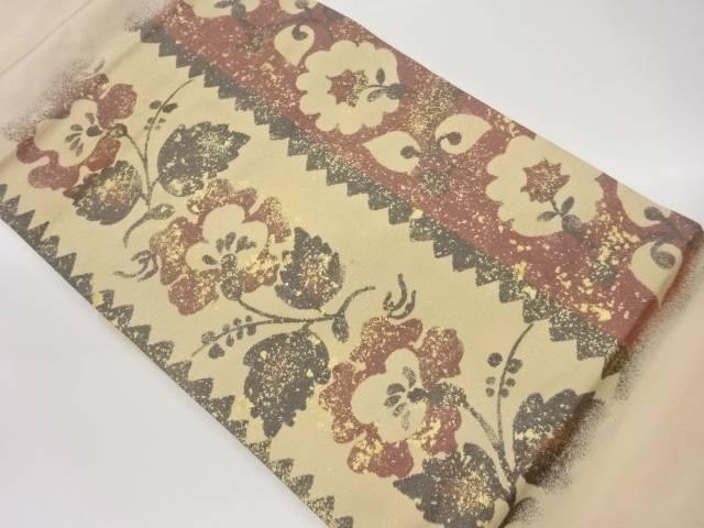 引箔花唐草模様織出し名古屋帯【中古】【着】