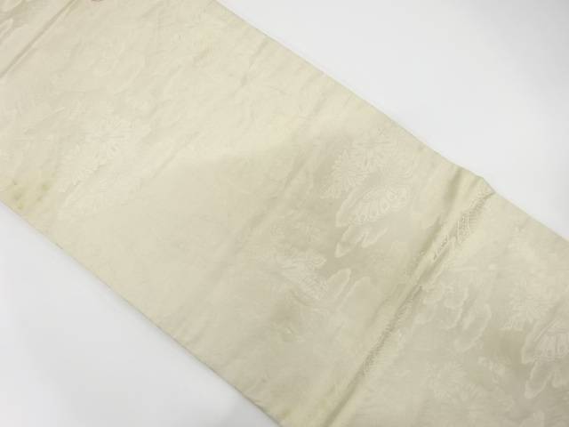 桧扇に蝶・桐・花模様織り出し丸帯（材料）【アンティーク】【中古】【着】