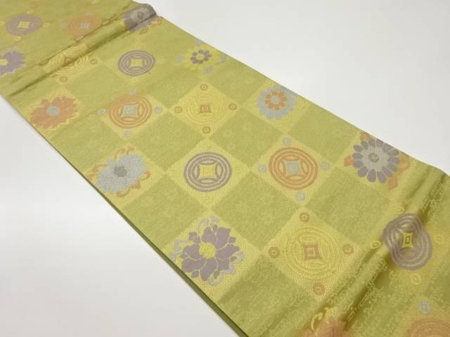 変わり遠州緞子に花模様織出し袋帯【中古】【着】