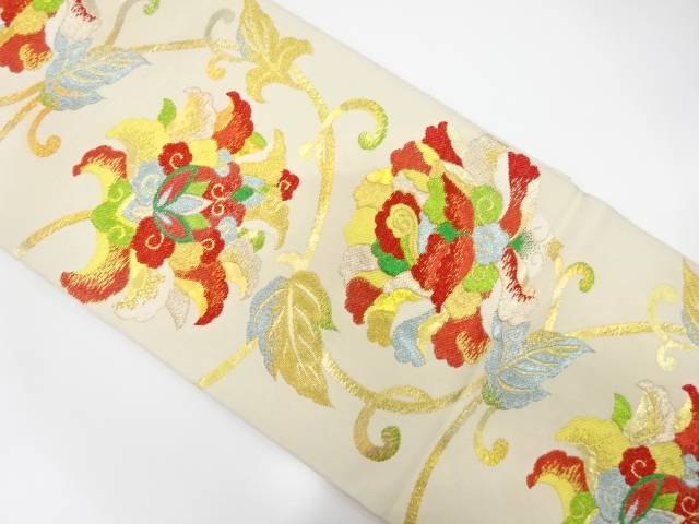 唐花模様織り出し本袋帯（着用可）【アンティーク】【中古】【着】｜Kimono-Shinei　２号店