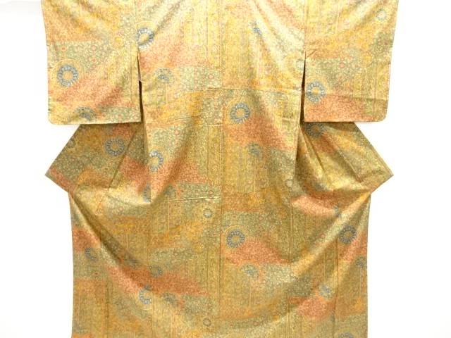未使用品　華紋に唐花模様手織り紬着物【着】