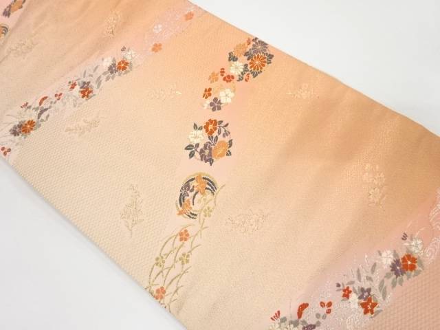 草花模様織り出し名古屋帯【中古】【着】