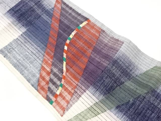 手織り真綿紬抽象模様織出し名古屋帯【中古】【着】