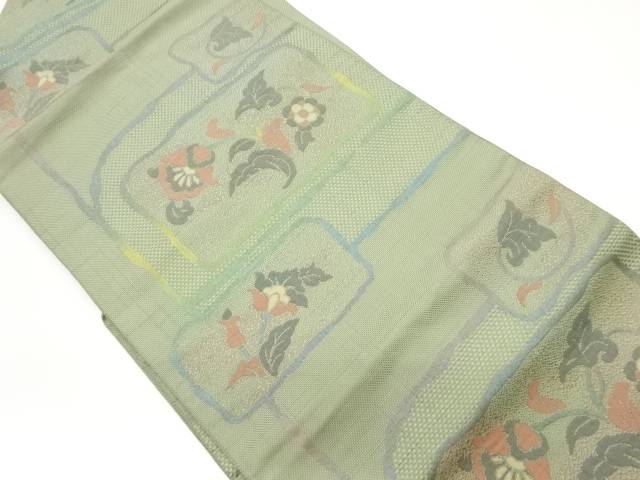 本場筑前博多変わり横段に花唐草模様織出し名古屋帯【中古】【着】