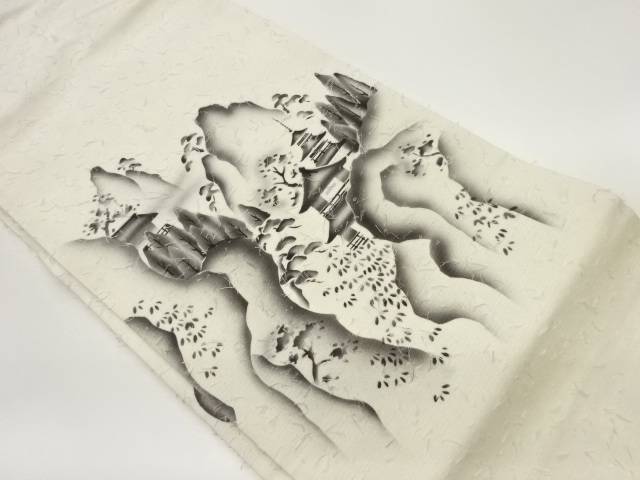 作家物　ひげ紬山に寺院模様名古屋帯【中古】【着】 8,820円