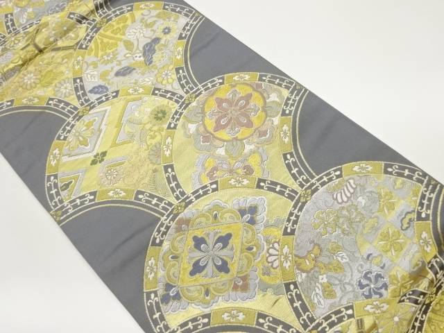 曲線に華紋・花唐草模様織出し袋帯【中古】【着】
