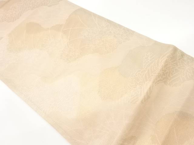 紗 道長取りに荒波・秋草模様織出し袋帯【中古】【着】