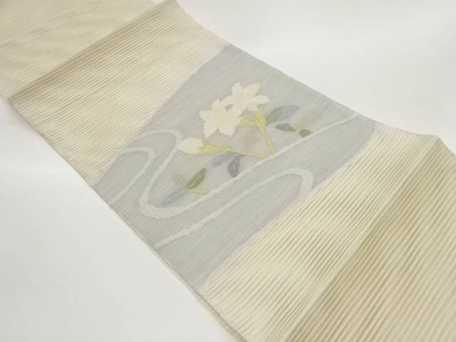 絽桔梗模様刺繍名古屋帯【中古】【着】