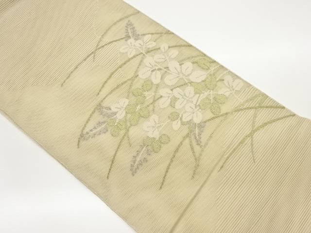 絽綴れ萩・芝模様織出し袋帯【中古】【着】