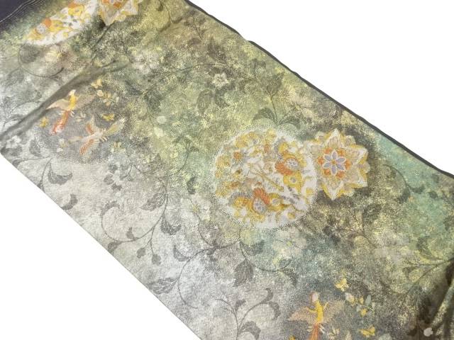 引箔華文に狩猟人物・鳥・花唐草模様織出し名古屋帯【中古】【着】｜Kimono-Shinei　２号店