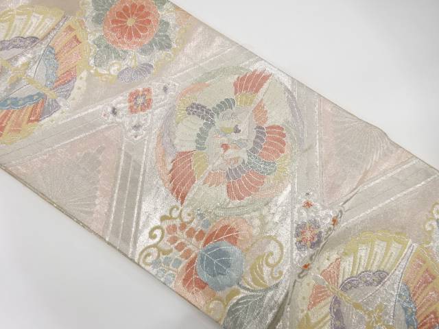 佐賀錦　変わり格子に鳳凰・菊・桐模様織り出し　袋帯【中古】【着】