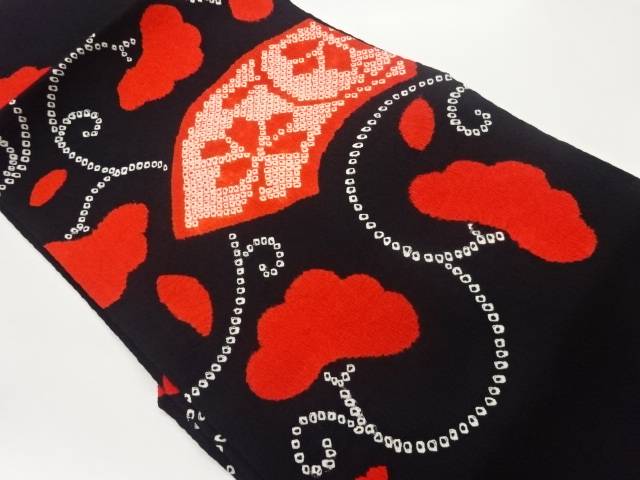 ふくれ織絞り地紙に花唐草模様名古屋帯【中古】【着】｜Kimono-Shinei　２号店