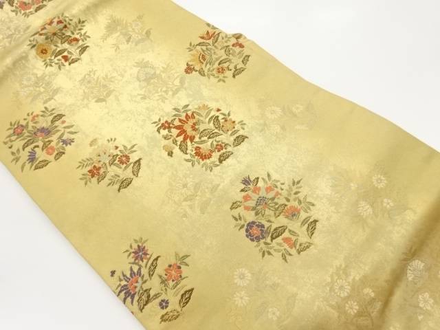 長谷川織物製　引箔花輪に花葉模様織出し名古屋帯【中古】【着】｜Kimono-Shinei　２号店
