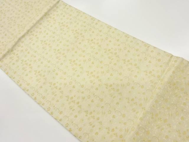 方に花唐草・鱗模様織出し開き名古屋帯（額縁仕立て）【中古】【着】