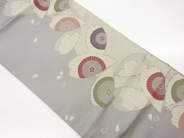 花弁に菊・桜模様織出し名古屋帯【中古】【着】