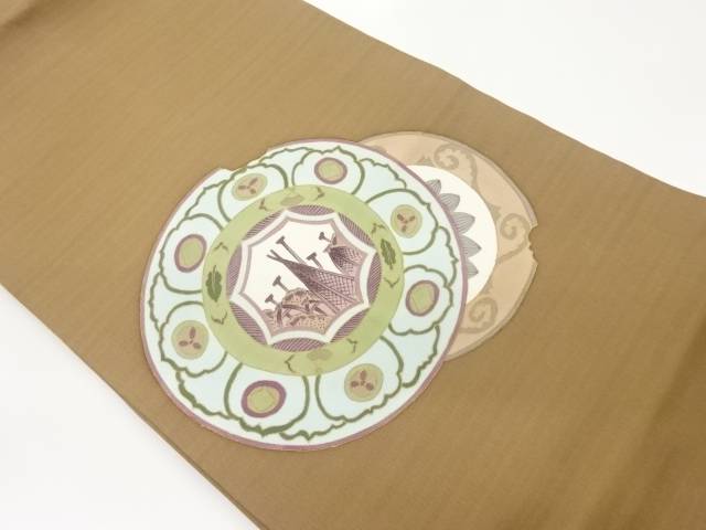 作家物　塩瀬手描き破れ鏡裏模様名古屋帯【中古】【着】