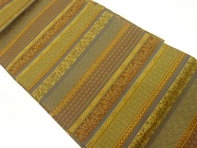 横段に変わり草花・幾何学模様織出し名古屋帯【中古】【着】｜Kimono-Shinei　２号店