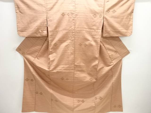 松皮菱模様織り出し手織り紬着物【中古】【着】