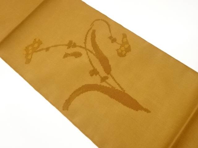 紗 花葉模様織出し袋帯【中古】【着】