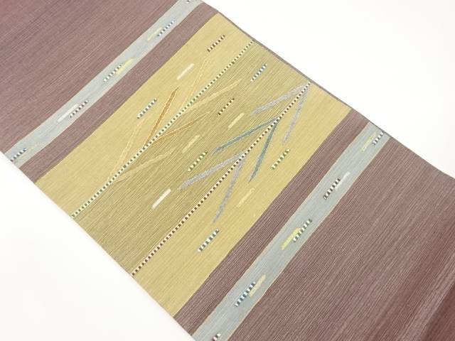 横段に抽象模様織出し袋帯【中古】【着】
