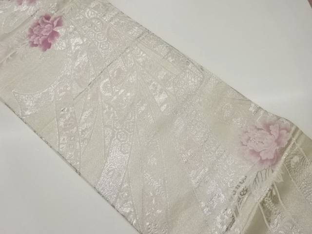 束ね熨斗に牡丹・鴛鴦・亀甲模様織出し丸帯【中古】【着】