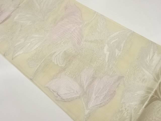 紗 葉模様織出し袋帯【中古】【着】