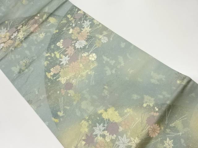 山並みに草花模様織出し名古屋帯【中古】【着】