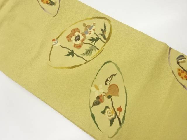 楕円に草花模様織出し名古屋帯【中古】【着】