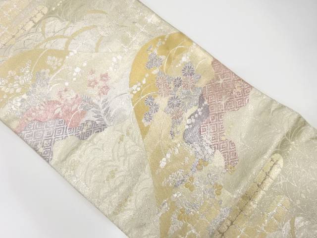 佐賀錦山並に菊・秋草模様織出し袋帯【中古】【着】