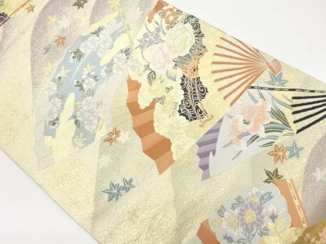 扇子に花々模様織出し袋帯【中古】【着】｜Kimono-Shinei　２号店