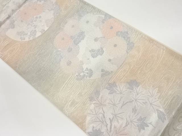 紗 花輪に秋草・流水模様織出し袋帯【中古】【着】|Kimono-Shinei 2号店