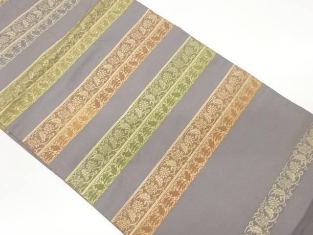 横段に花唐草模様織出し名古屋帯【中古】【着】