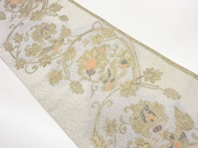花唐草に鳥模様織出し名古屋帯【中古】【着】