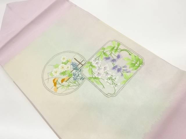 丸文に色紙・草花模様刺繍名古屋帯【中古】【着】