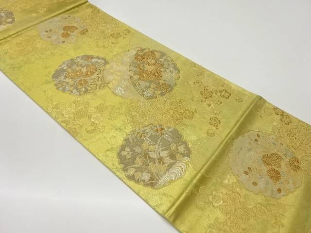 引箔雪輪に草花模様織出し袋帯【中古】【着】