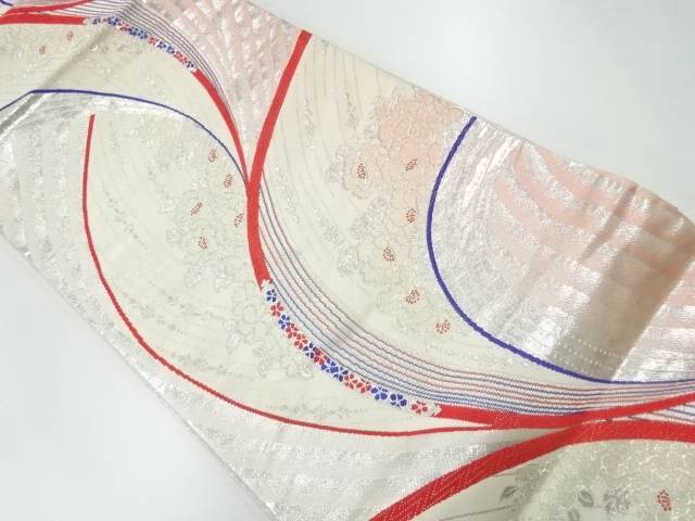 草花模様織出し袋帯【中古】【着】