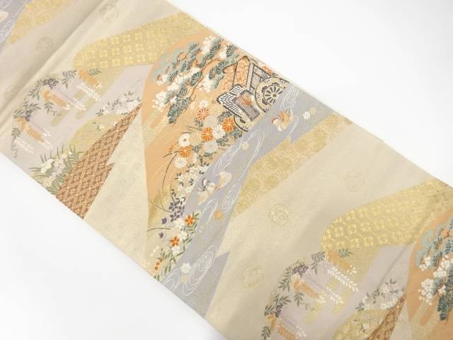古都平安絵巻模様織出し袋帯【中古】【着】